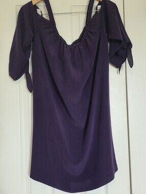 Madewell Deep Purple 100% Silk Off-Shoulder Tunic Dress